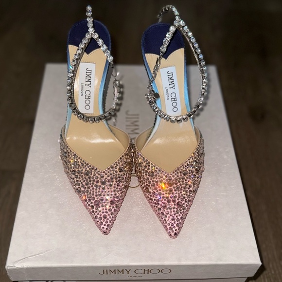 Jimmy Choo Shoes - Jimmy Choo Saeda 100 Satin Sunrise Mix Crystal Embellished Pumps| Size 36 | NEW